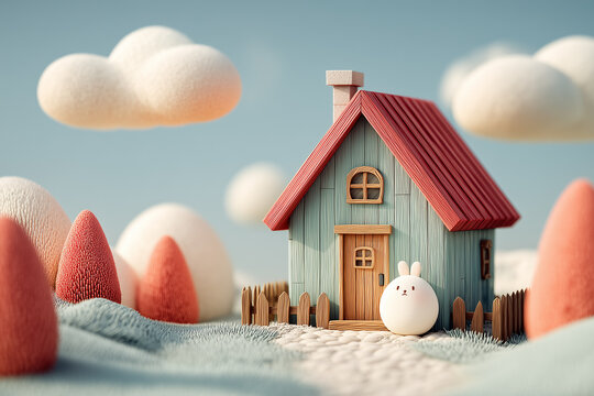 Miniature House With Cute Details And Cute Creature
