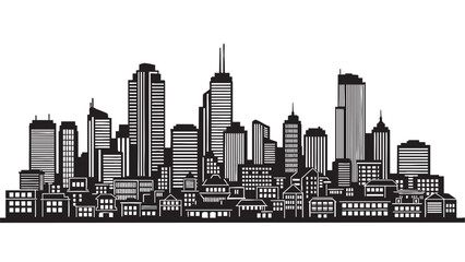Obraz premium City Skyline Silhouette Illustration of a Modern Urban Downtown Scene