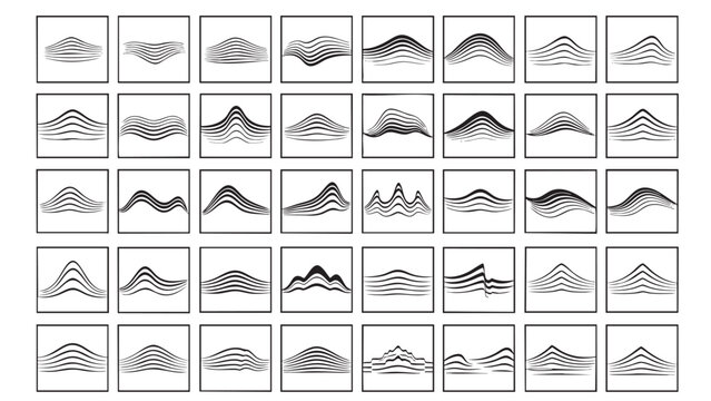 Collection of varied harmonic wave line illustrations for design and creative projects
