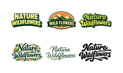 Obraz premium Nature Lettering Variations. Nature Wildflowers. Set lettering. harmonious lettering variations of the same emblematic concept, each with different artistic
