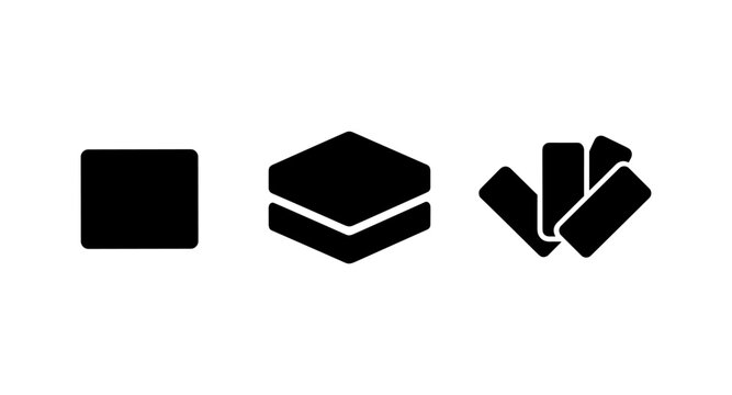 Three abstract black icons representing different data structures and organization methods