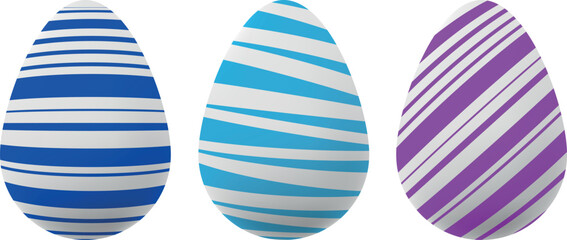set of white Easter eggs with a colorful striped pattern on a transparent background