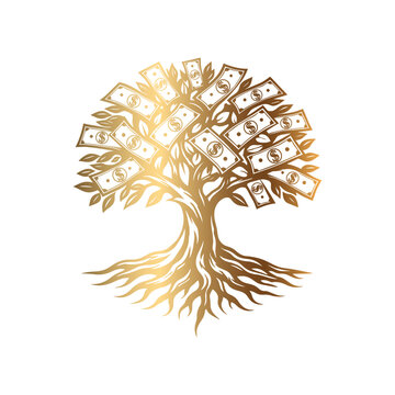 Gold money tree with roots