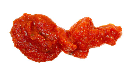 Naklejka premium Tomato sauce with ricotta cheese spread isolated on white background, clipping path, top view