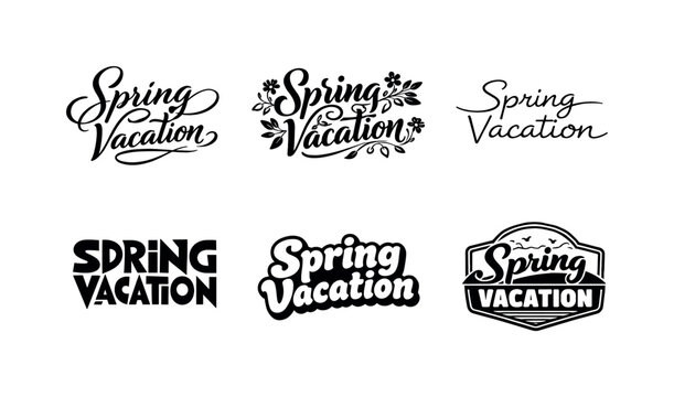 Lettering Style Showcase. Spring vacation vibes. Set lettering. harmonious lettering variations of the same emblematic concept, each with different artistic