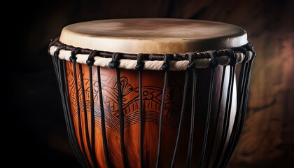 Traditional Handcrafted African Djembe Drum With Intricate Carvings And Rope Tuning
