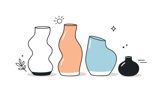 Organic Ceramic Vases. Organic shape vases. A minimal composition of ceramic vases with fluid, irregular silhouettes, soft earthy tones and clean negative