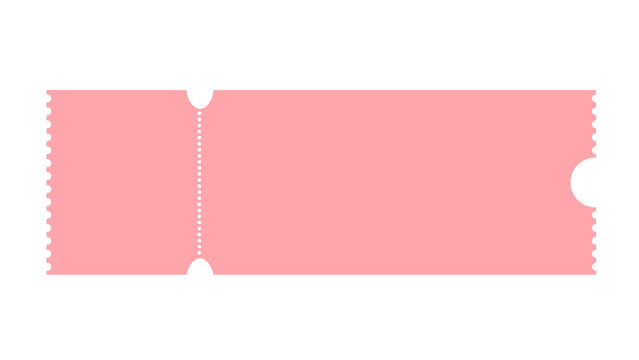 Soft pink ticket or invitation with perforation detail and rounded cutouts, isolated on white for sweet promotions or events