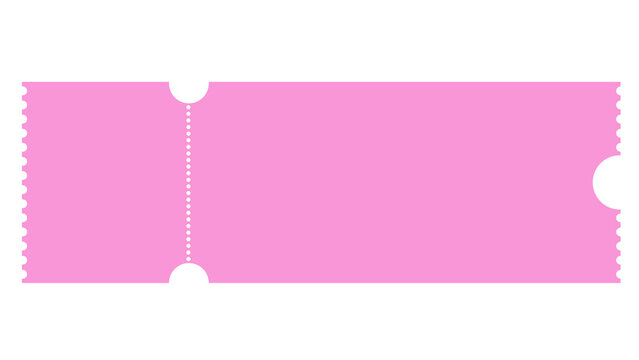 Light pink blank ticket with perforated edge and circular cutouts, isolated on a white background for event invitations or giveaways