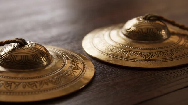 traditional manjira, small Indian cymbals zoom out video