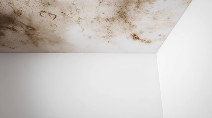 Severe ceiling water damage with mold and discoloration
