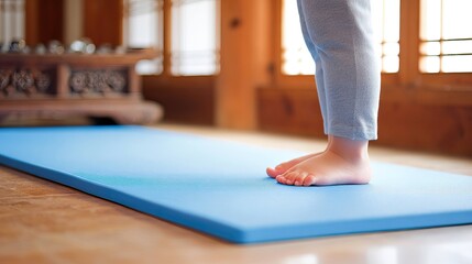 Children foot therapy using orthopedic floor mat indoors