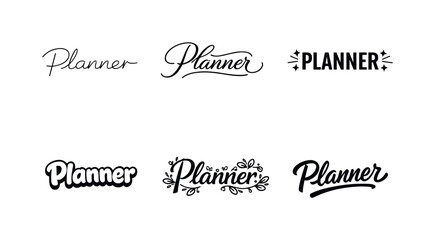 Obraz premium Diverse Lettering Styles. Minimal Planner Words. Set lettering. harmonious lettering variations of the same emblematic concept, each with different artistic