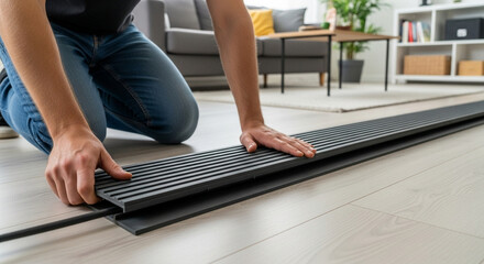 DIY home renovation project installing interlocking flooring planks
