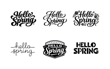 Fototapeta premium Spring Lettering Variations. Spring Inspirational Printable. Set lettering. harmonious lettering variations of the same emblematic concept, each with different