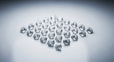 Brilliant Round-Cut Diamonds Arranged in Symmetrical Diamond Shape on Reflective Gray Surface with Sparkling Facets
