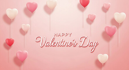 Valentine's Day Balloons: A beautiful array of heart-shaped balloons floating in the air against a soft pink backdrop, celebrating the spirit of Valentine's Day.