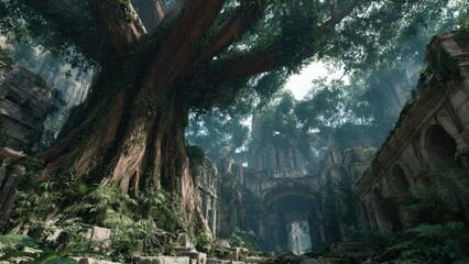 Obraz premium Ancient Ruins Enveloped by Nature