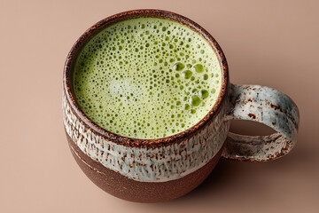 Matcha latte in ceramic cup.