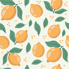 Seamless Lemon Pattern with Leaves &ndash; Hand Drawn Citrus Background