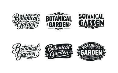 Fototapeta premium Botanical Lettering Grid. Botanical Garden. Set lettering. harmonious lettering variations of the same emblematic concept, each with different artistic