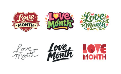 Fototapeta premium Creative Lettering Showcase. Love month mood. Set lettering. harmonious lettering variations of the same emblematic concept, each with different artistic