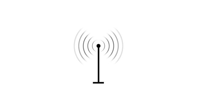 Abstract technology wireless signal icon white color animation. Digital technology abstract connecting tower with antennas radio wave animation background.4k