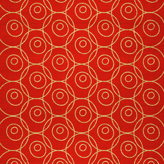 Fototapeta premium Seamless red geometric pattern with golden circular line ornaments. Elegant festive background inspired by Asian and retro design, perfect for wrapping paper and luxury prints.