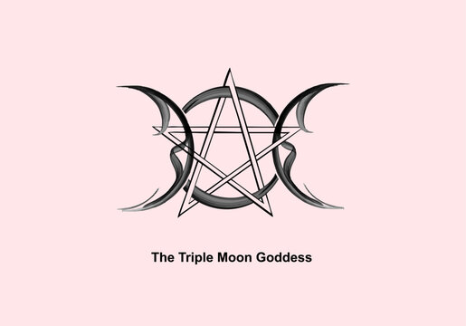 Enchanting Triple Moon Goddess Tattoo Art Vector Illustration with Pentagram