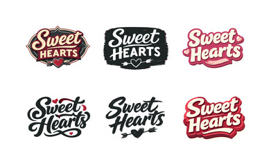Fototapeta premium Creative Lettering Styles. Sweet Hearts. Set lettering. harmonious lettering variations of the same emblematic concept, each with different artistic