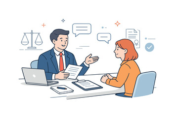 Corporate Legal Consultation. Corporate legal advisors at work ? client consultation. Legal advisor speaking with a client across a table, professional and