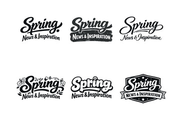 Obraz premium Spring Lettering Styles. Spring News & Inspiration Header. Set lettering. harmonious lettering variations of the same emblematic concept, each with different