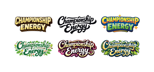 Fototapeta premium Diverse Lettering Styles. Championship energy. Set lettering. harmonious lettering variations of the same emblematic concept, each with different artistic