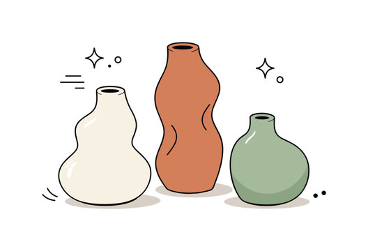 Organic Ceramic Vases. Organic shape vases. A minimal composition of ceramic vases with fluid, irregular silhouettes, soft earthy tones and clean negative