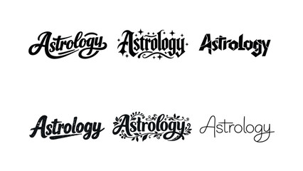 Astrological Lettering Variations. Astrological symbols lettering. Set lettering. harmonious lettering variations of the same emblematic concept, each with