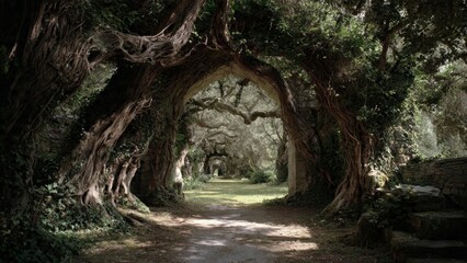 Path Through Ancient Tree Tunnel