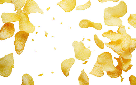 Potato chips on white background,png