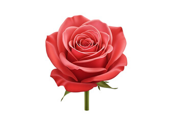 Fototapeta premium Red Rose with Green Stem and Leaves isolated on a transparent background rose flower green leaves floral