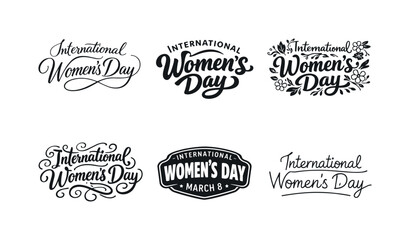 Obraz premium Diverse Lettering Styles. international women?s day set. Set lettering. harmonious lettering variations of the same emblematic concept, each with different