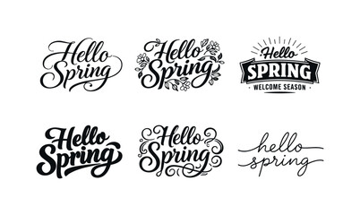 Spring Calligraphy Variations. hello spring calligraphy set. Set lettering. harmonious lettering variations of the same emblematic concept, each with different