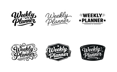 Fototapeta premium Weekly Planner Variations. Weekly Planner. Set lettering. harmonious lettering variations of the same emblematic concept (Bold hand-lettering with playful