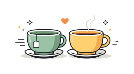 Obraz premium Cozy Tea Moment. Cozy tea break. Stoneware tea cups placed side by side, soft shadows and simple details conveying comfort, balance, and quiet conversation.