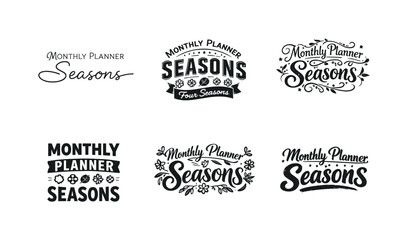 Obraz premium Seasonal Planner Lettering. Monthly Planner Seasons. Set lettering. harmonious lettering variations of the same emblematic concept, each with different