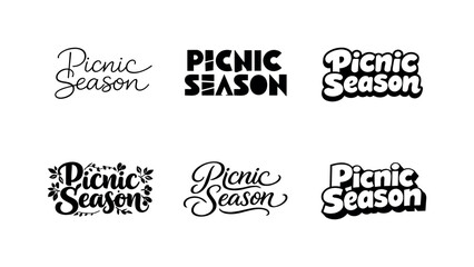 Fototapeta premium Diverse Lettering Styles. Picnic Season. Set lettering. harmonious lettering variations of the same emblematic concept, each with different artistic