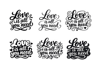 Fototapeta premium Love Quotes Lettering Grid. Handwritten love quotes. Set lettering. harmonious lettering variations of the same emblematic concept, each with different