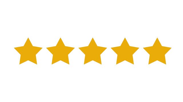 Five star rating icon animated video, animation video isolated on alpha channel background. Animated of 5 stars rating. Motion graphics of review concept