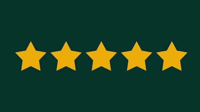 Five star rating icon animated video, animation video isolated on alpha channel background. Animated of 5 stars rating. Motion graphics of review concept
