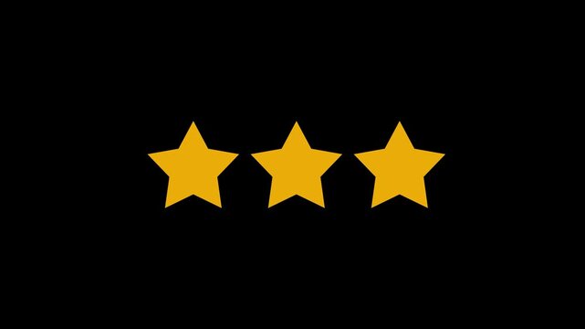 Three star rating icon animated video, animation video isolated on alpha channel background. Animated of 3 stars rating. Motion graphics of review concept
