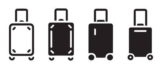 Set of Four Luggage Icons, Isolated on White Background.