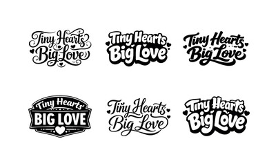 Obraz premium Diverse Heart Lettering. Tiny hearts big love. Set lettering. harmonious lettering variations of the same emblematic concept, each with different artistic